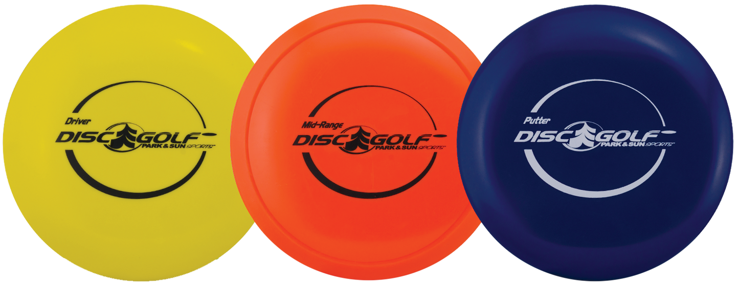 Disc Golf Disc Set - 1 Driver, 1 Mid-Range, and 1 Putter (Yellow, Orange, and Blue)
