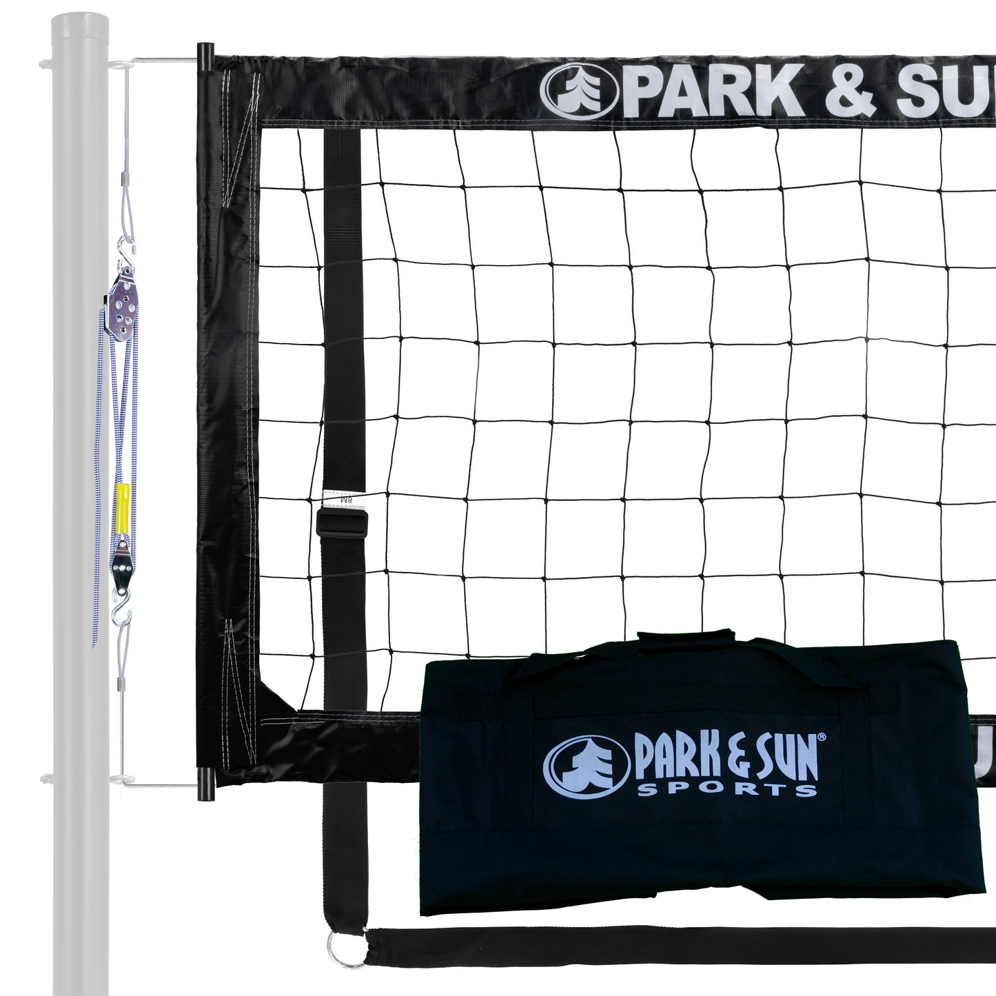 BC-400 Steel Professional Outdoor Volleyball Net Complete Accessory Kit + Block & Tackle