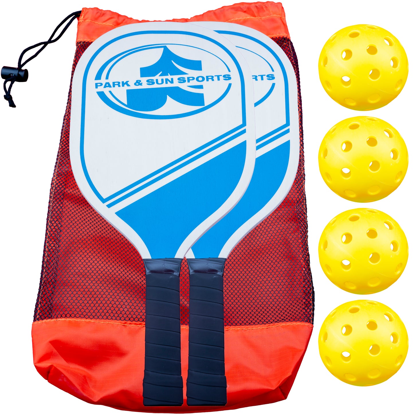 Pickleball Paddle Set: Includes Two 15 in. Wooden Paddles, 3 Yellow Pickleballs, and Equipment Bag