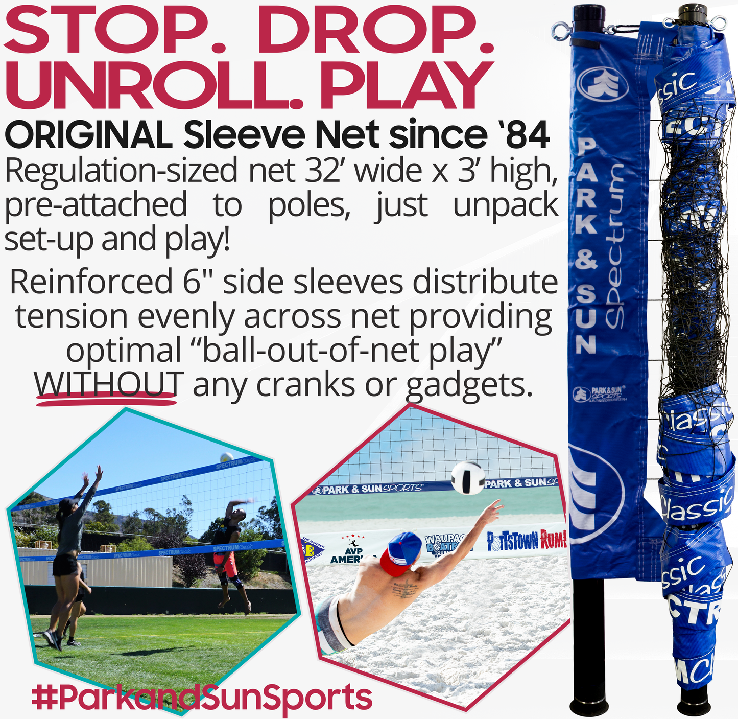 Park & Sun Sports Spectrum Classic: Portable Professional Outdoor Volleyball Net System 2-Pack