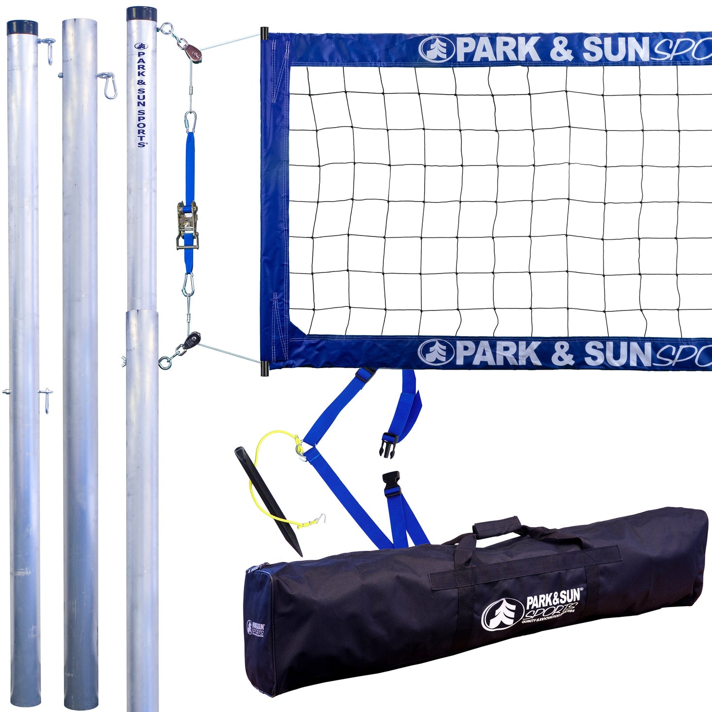 Telescoping Tournament 4000 - Professional Grade Outdoor Official Size Volleyball Court Net System with PVC Ground Sleeves