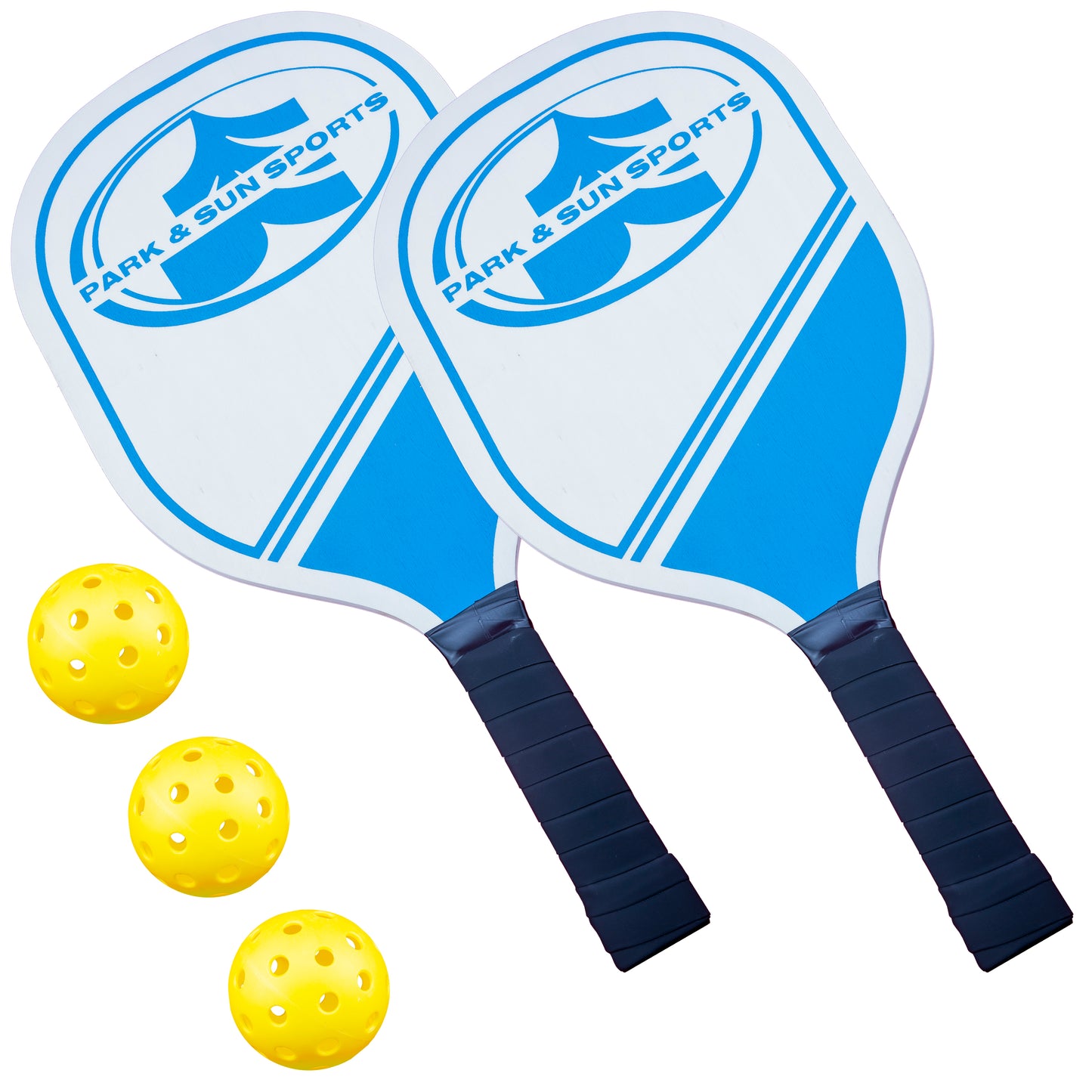 Pickleball Paddle Set: Includes Two 15 in. Wooden Paddles, 3 Yellow Pickleballs, and Equipment Bag