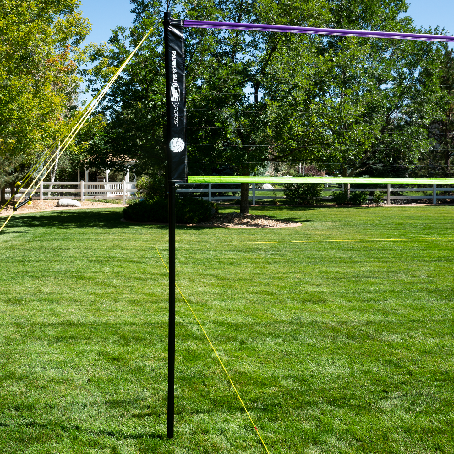 SPIKER SL COMPLETE PORTABLE OUTDOOR VOLLEYBALL NET SYSTEM WITH NEW AND EXCLUSIVE GREEN AND PURPLE FLIP NET