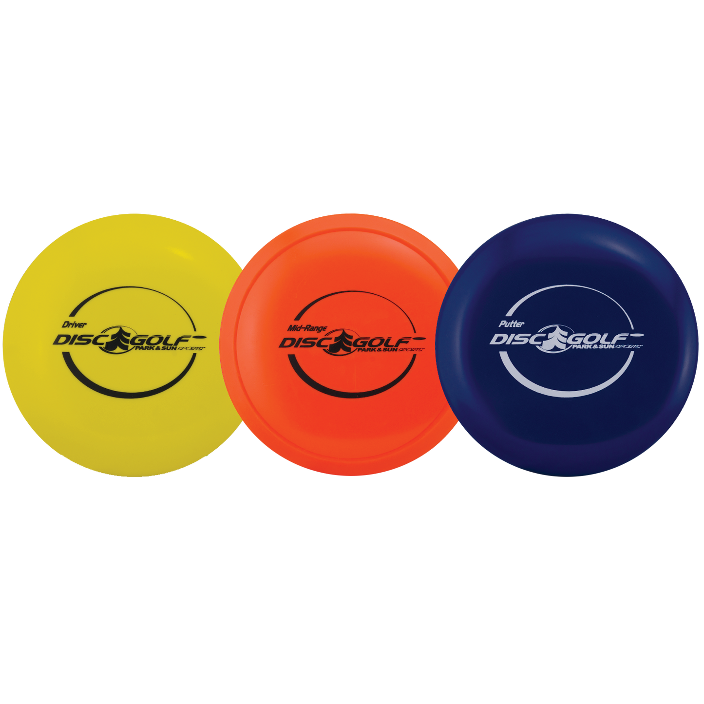 Disc Golf Disc Set - 1 Driver, 1 Mid-Range, and 1 Putter (Yellow, Orange, and Blue)