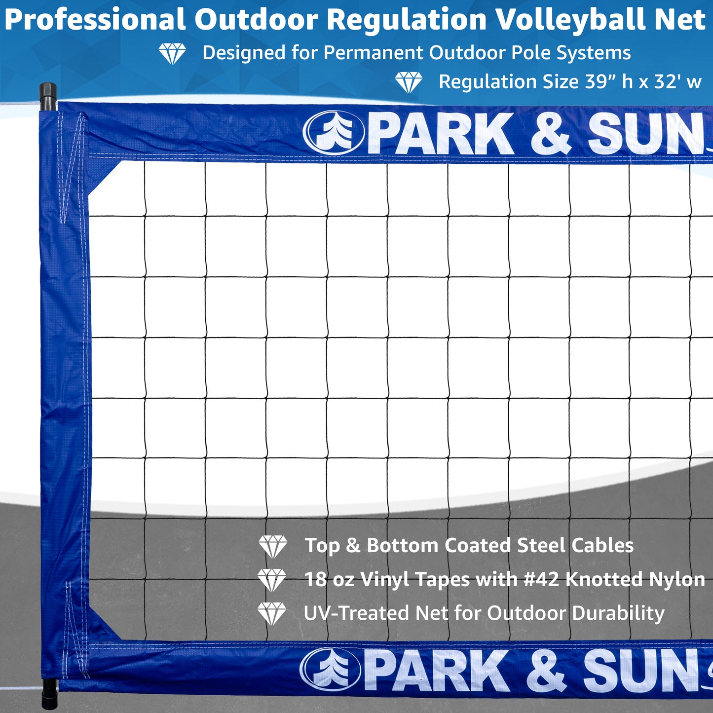 BC-400 Professional Outdoor Volleyball Net – Steel Cable & Fiberglass Dowels