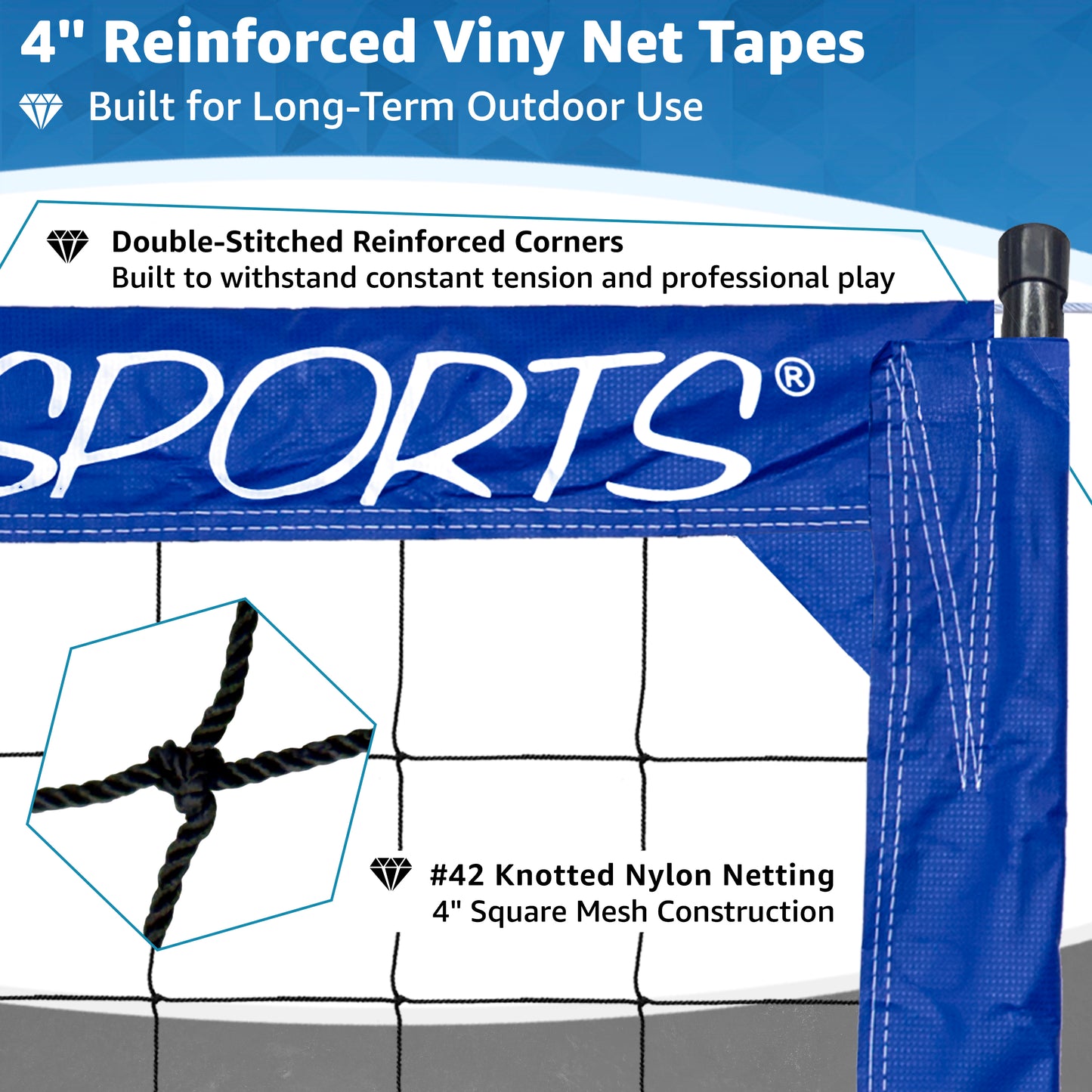 BC-400 Professional Outdoor Volleyball Net – Steel Cable & Fiberglass Dowels