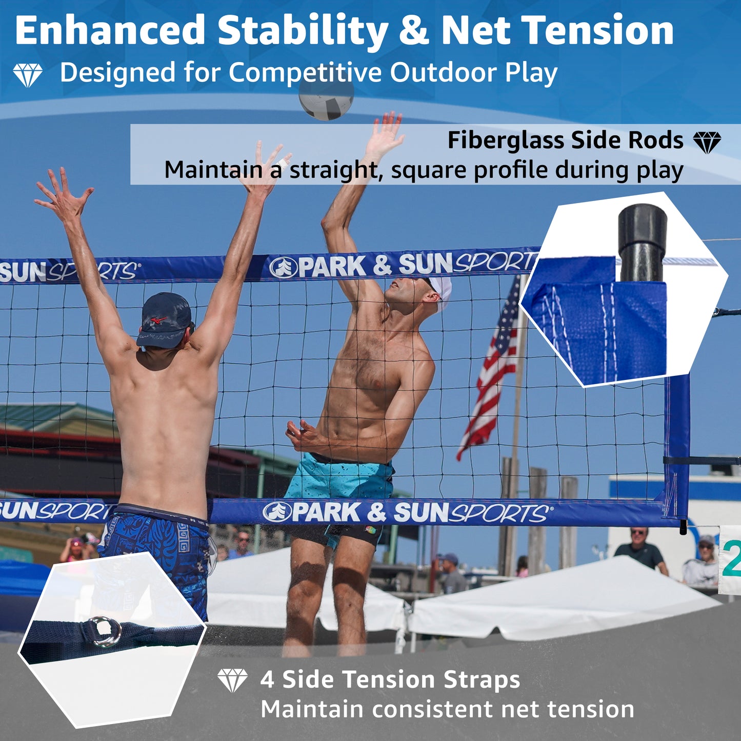 BC-400 Professional Outdoor Volleyball Net – Steel Cable & Fiberglass Dowels