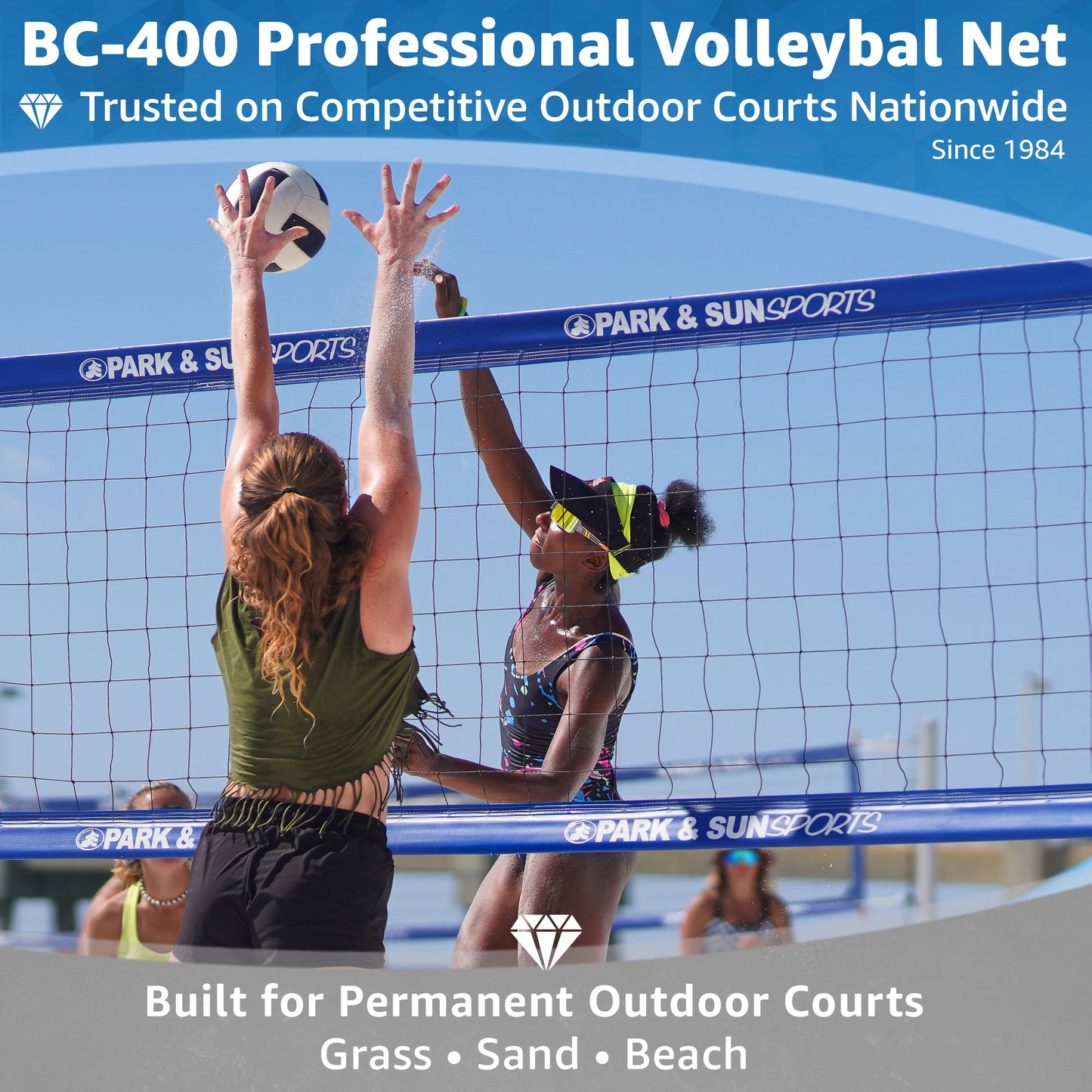 BC-400 Professional Outdoor Volleyball Net – Steel Cable & Fiberglass Dowels