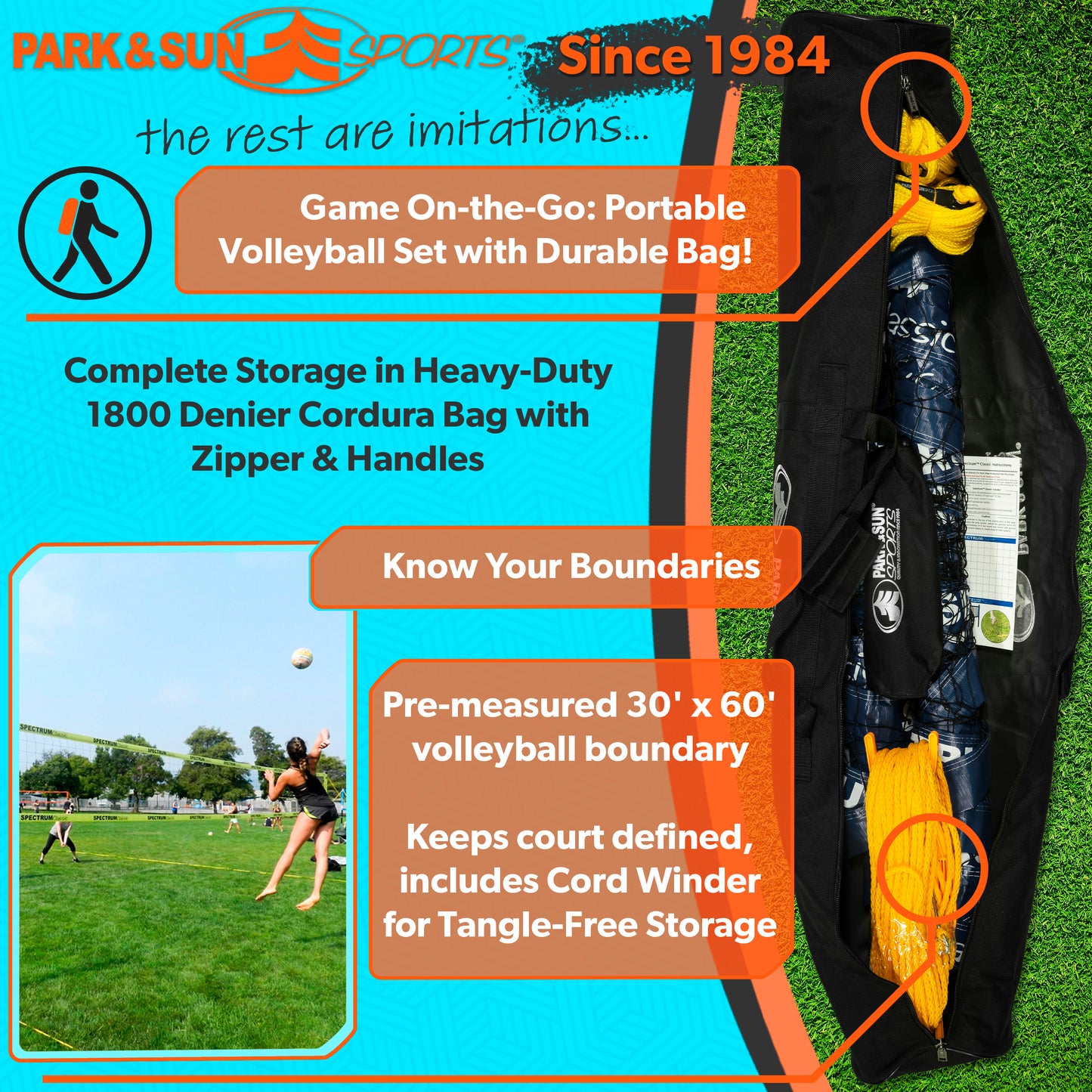 Spectrum Classic Volleyball Set - Professional-Level Portable Outdoor Net System