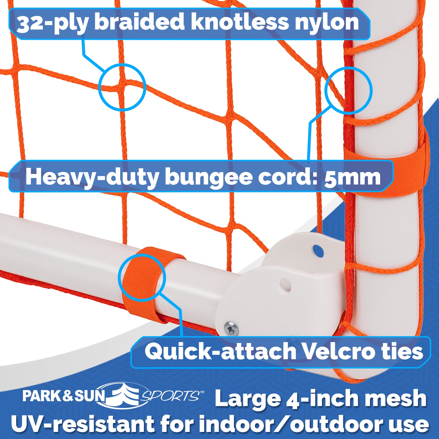 4 inch mesh Orange Bungee Slip Net, Soccer, Goal Replacement-Practice Net