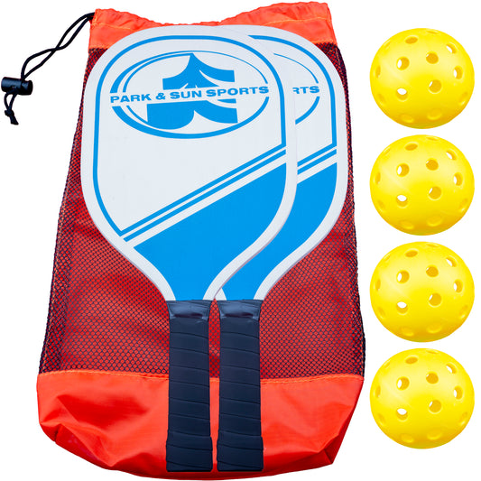 Pickleball Paddle Set: Includes Two 15 in. Wooden Paddles, 3 Yellow Pickleballs, and Equipment Bag