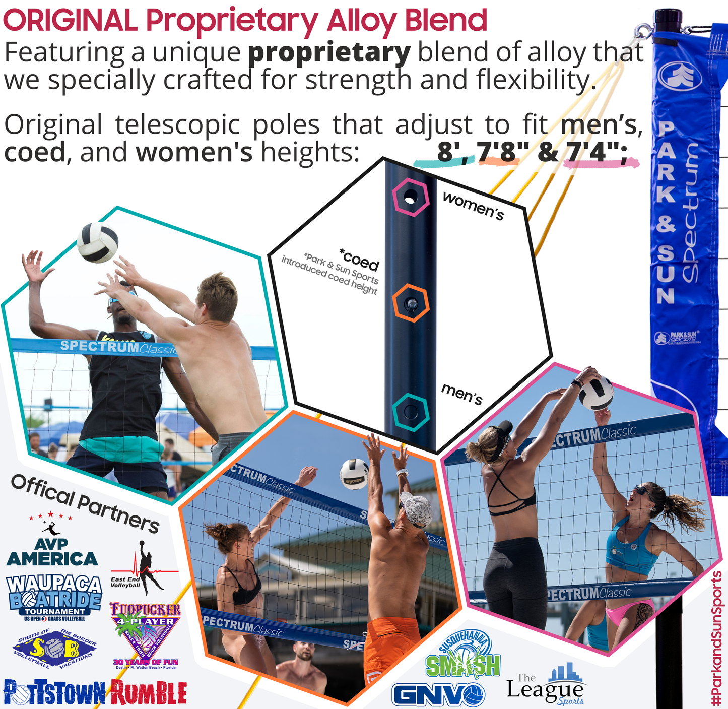Park & Sun Sports Spectrum Classic: Portable Professional Outdoor Volleyball Net System 2-Pack