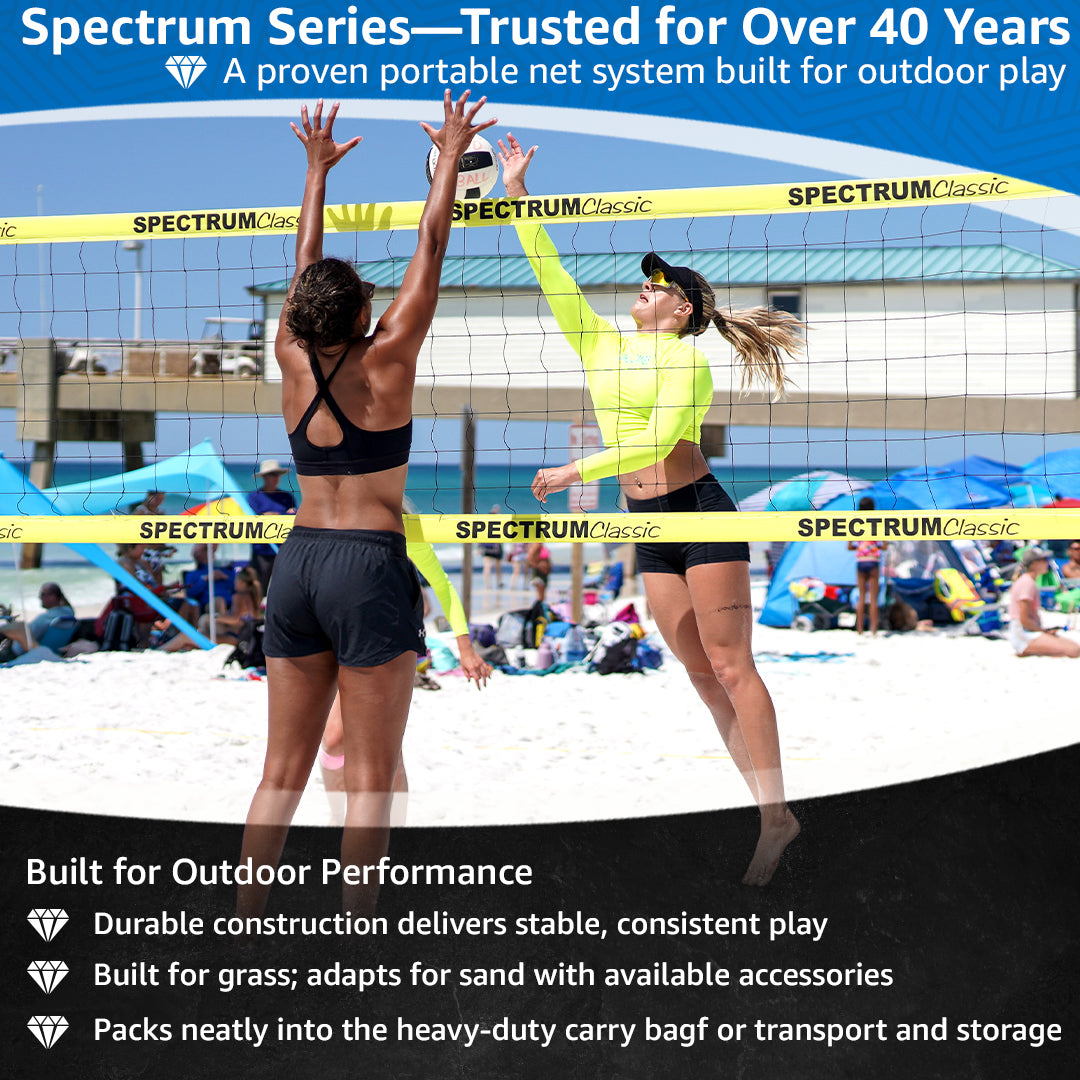 Spectrum Classic Volleyball Set - Professional-Level Portable Outdoor Net System