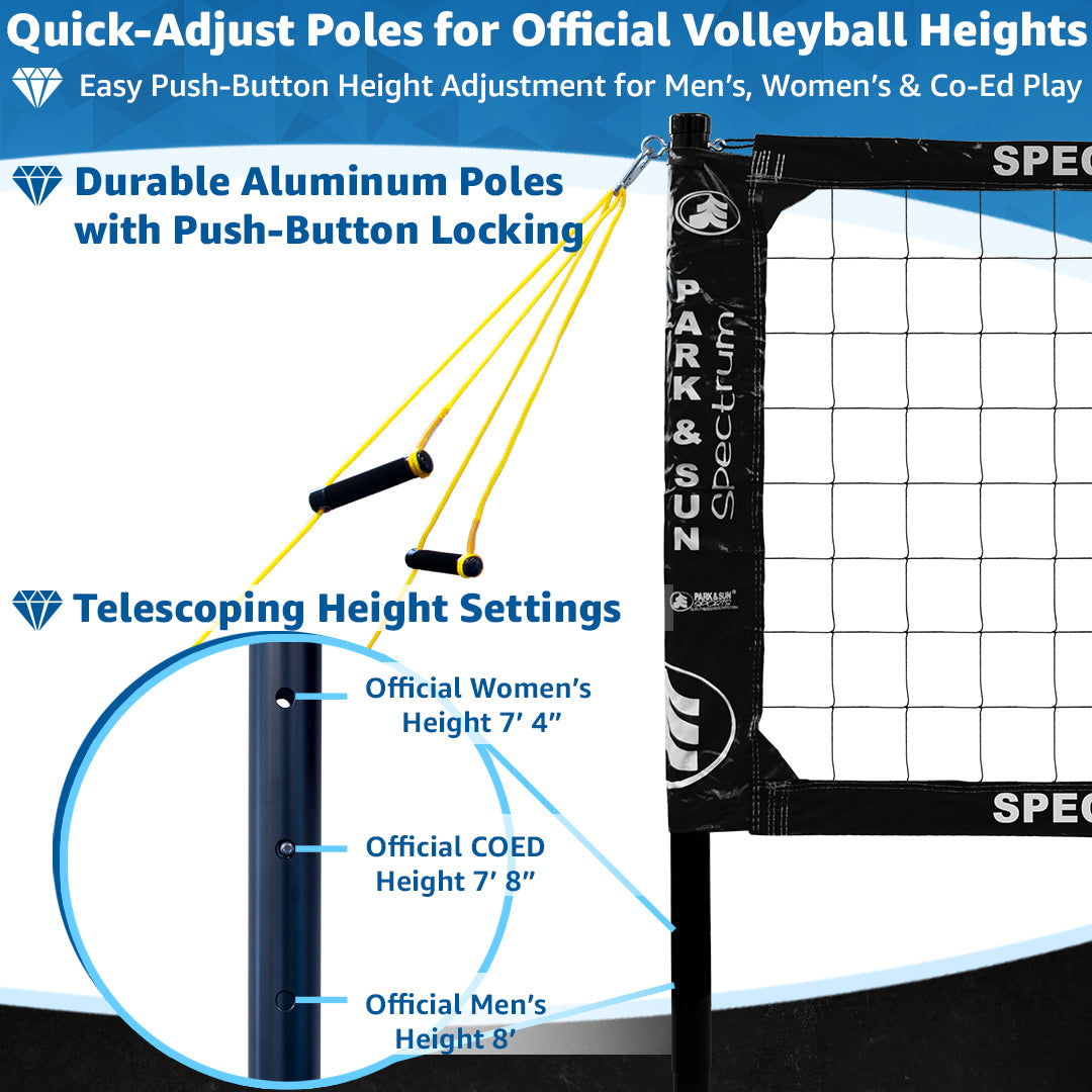 Spectrum Classic Volleyball Set - Professional-Level Portable Outdoor Net System