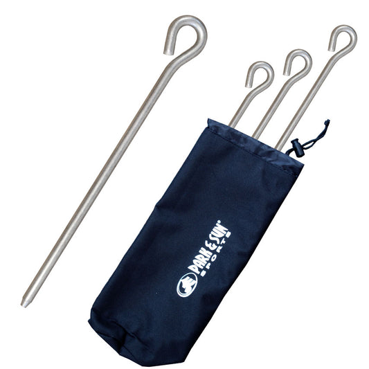 12 inch ground stakes set with safety loop (4 each), with carry bag